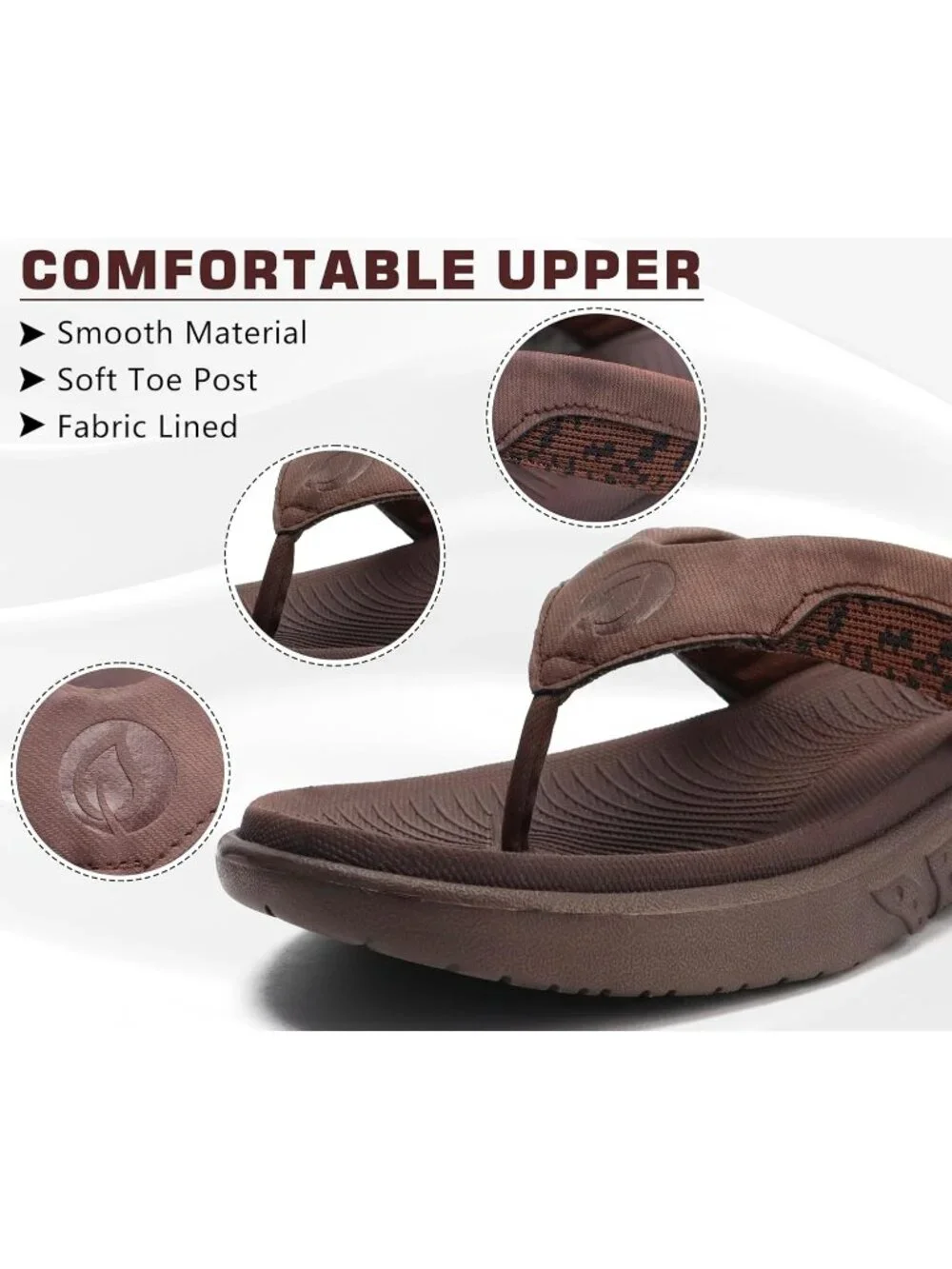 Men's Brown Flip Flop Open Toe Athletic Straps Orthotic Summer Plantar Casual